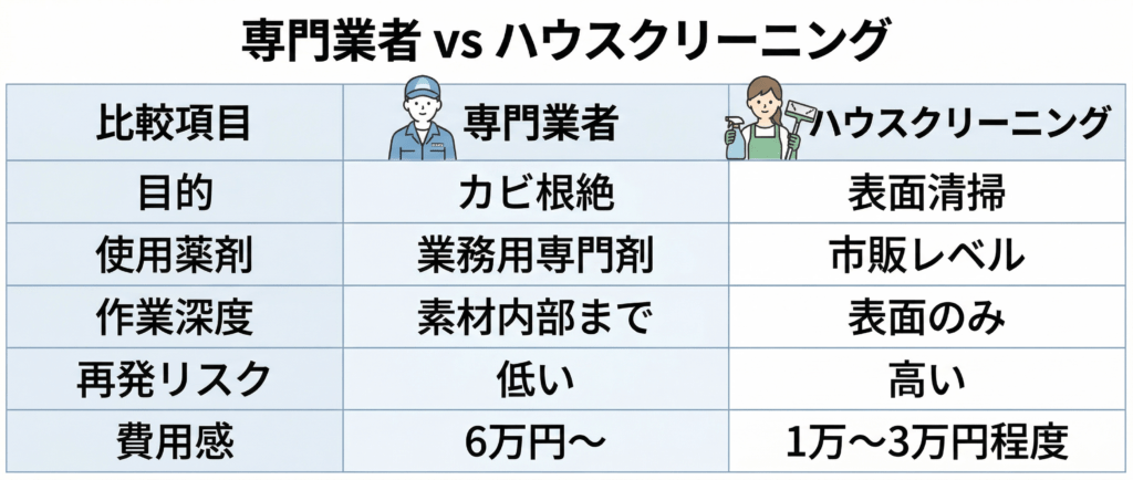 カビ取り専門業者とハウスクリーニング、費用も仕上がりも違う理由